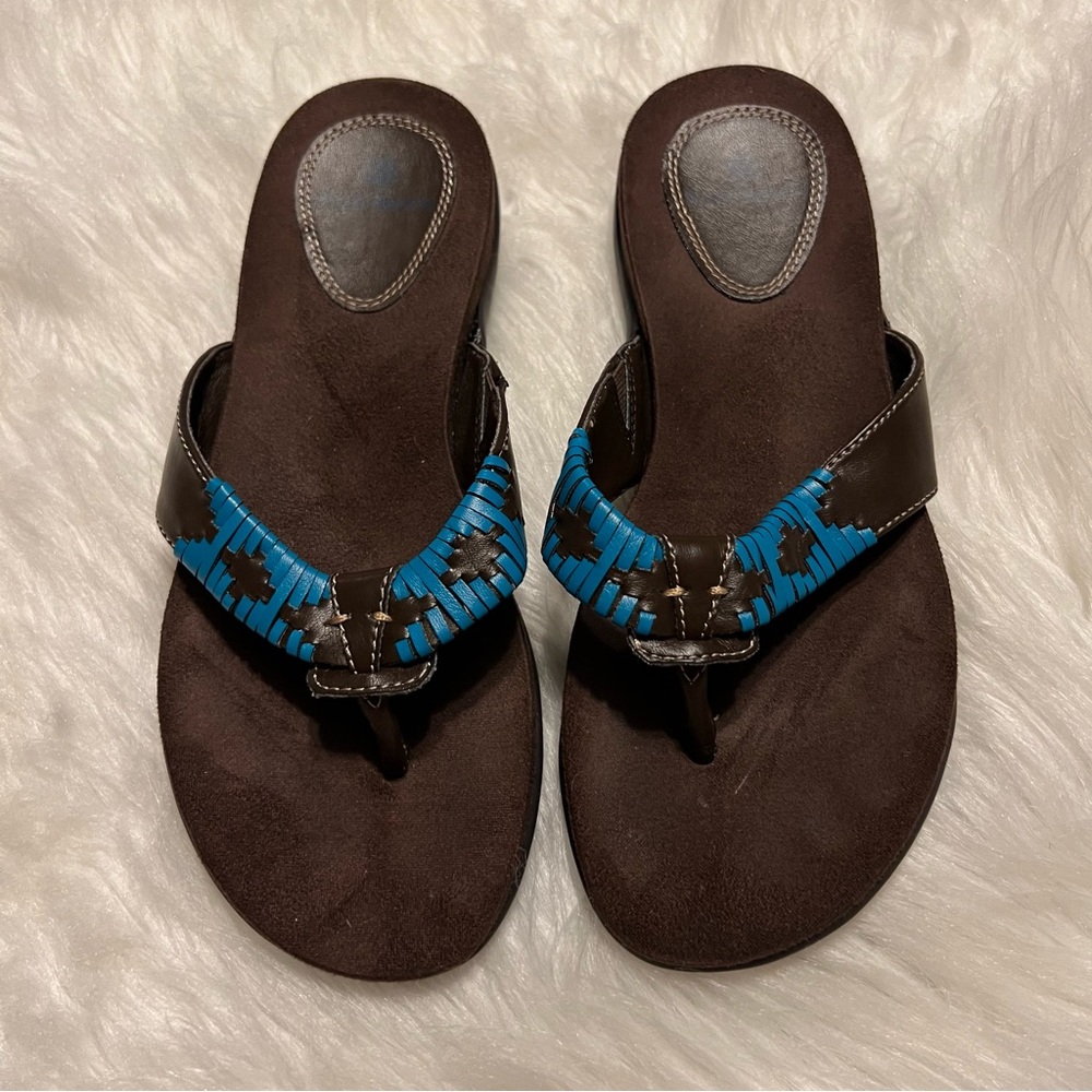 Ruff Hewn Sandals Woman’s Size 6.5 M Flip Flops Navajo Turquoise Brown Boho
